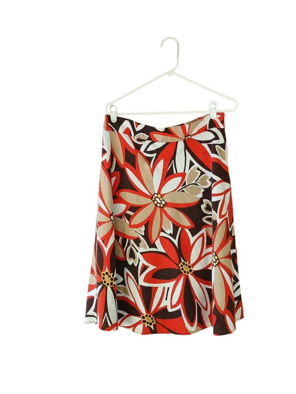 Cato Orange Floral A Line Linen Blend Midi Skirt Size 12